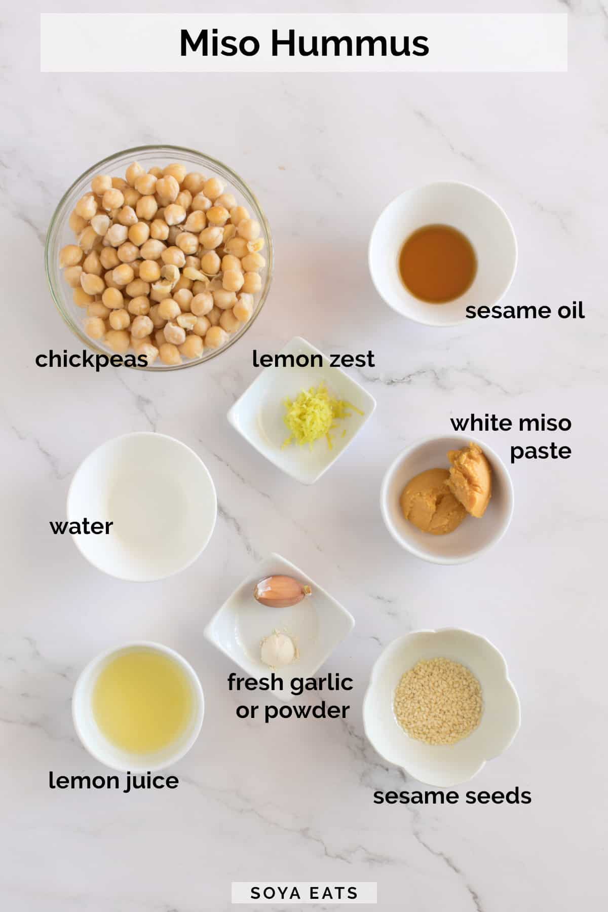 Image of ingredients needed to make miso hummus.