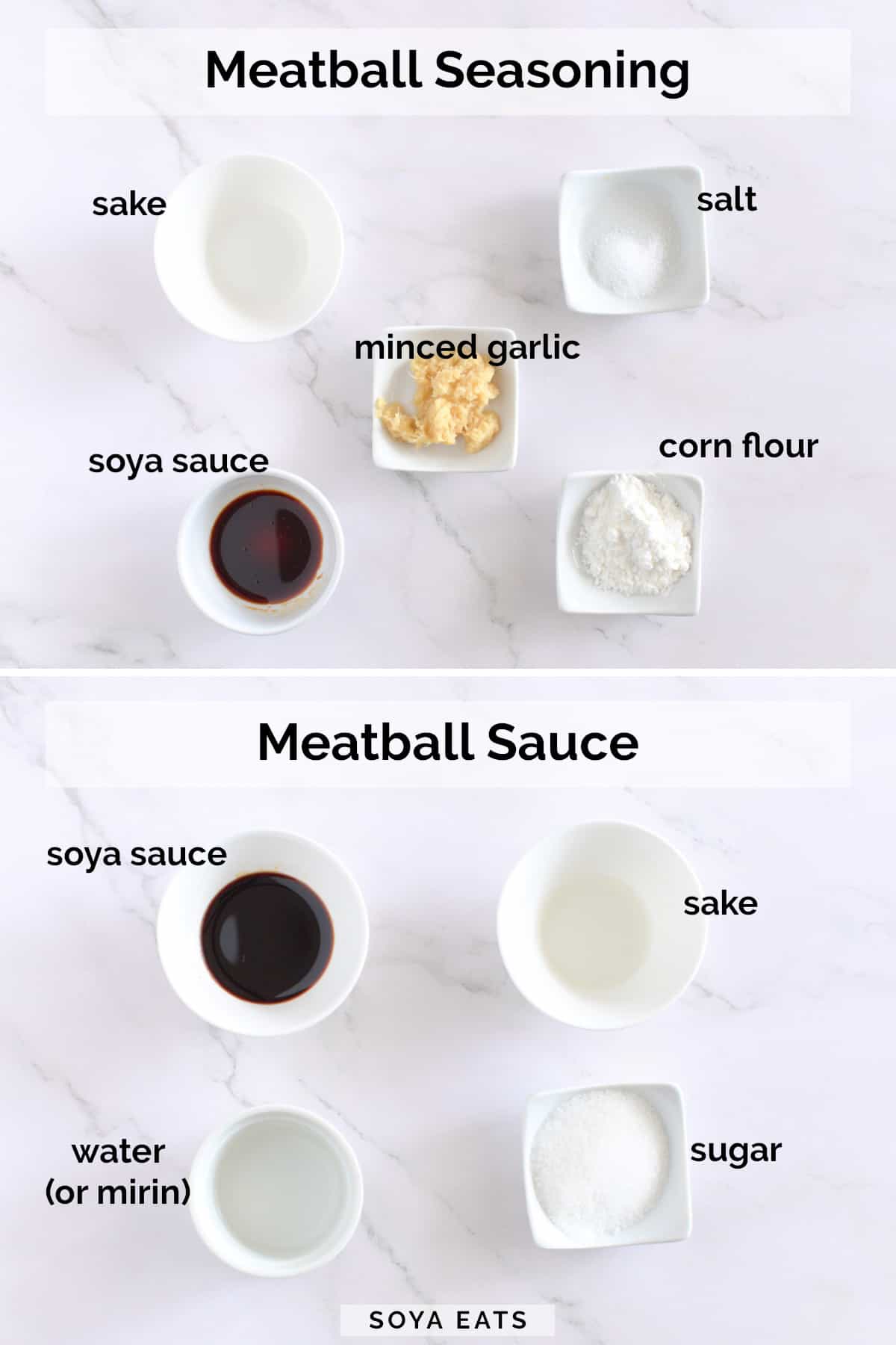 Image of ingredients for meatball seasoning and sauce.