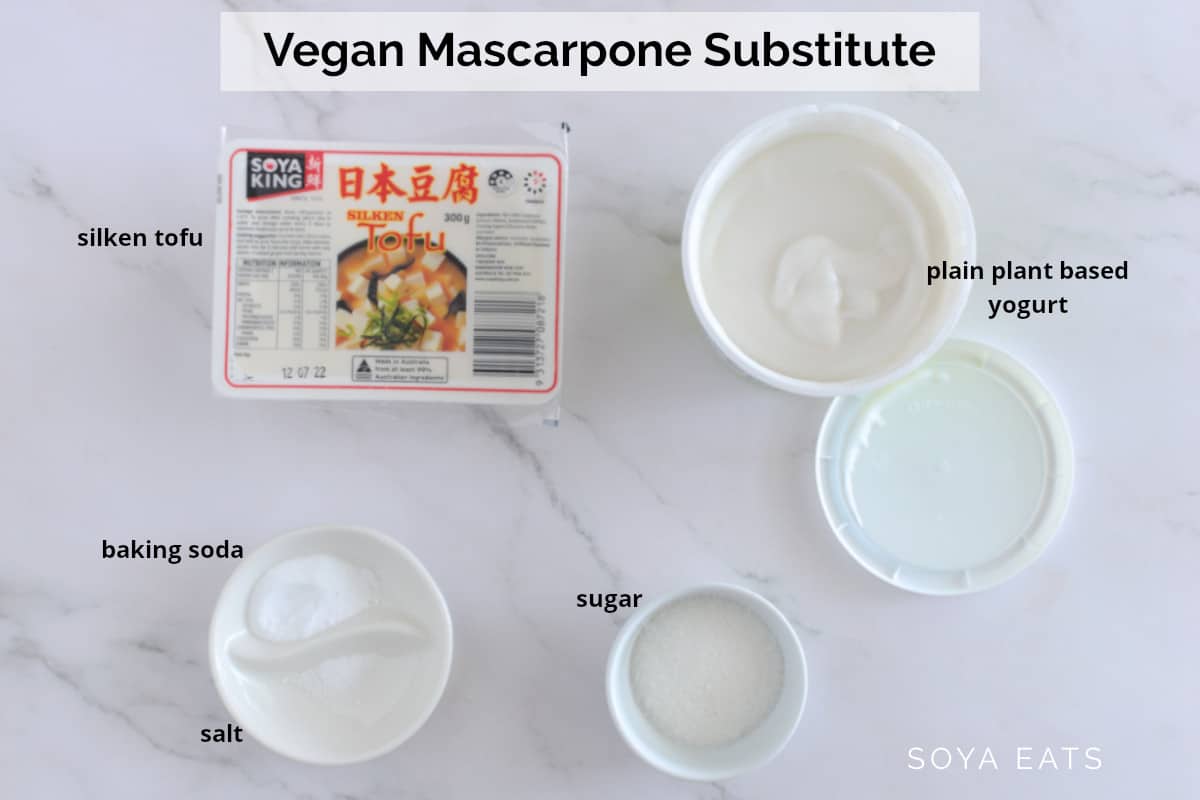 Image showing ingredients needed to make a dairy free mascarpone substitute.