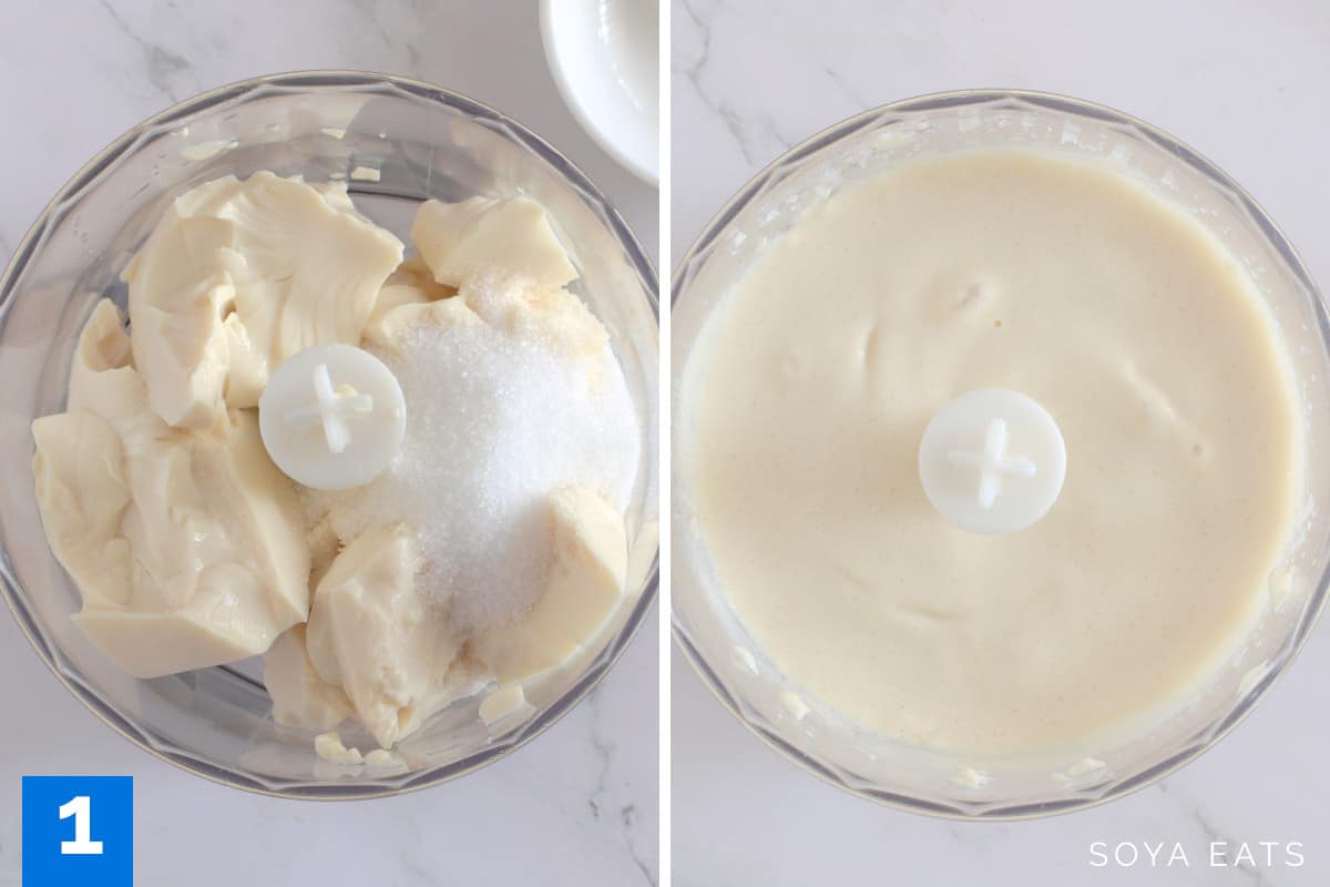 Image showing silken tofu before and after blending.