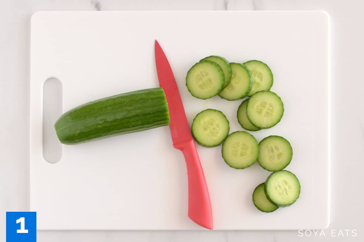 A cucumber cut into slices.