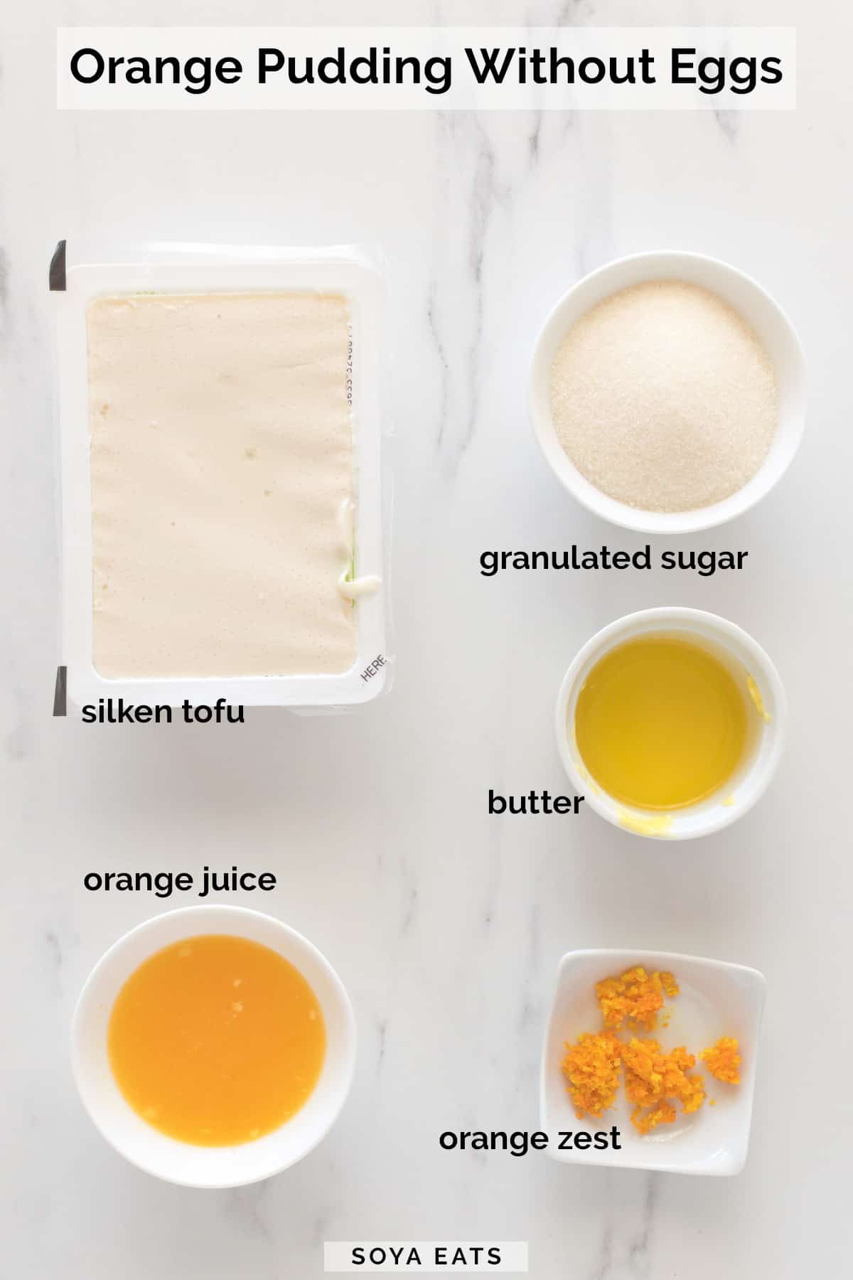 Ingredients image for orange pudding without eggs.