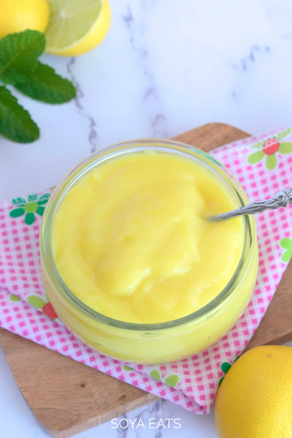 Homemade lemon curd made without eggs.