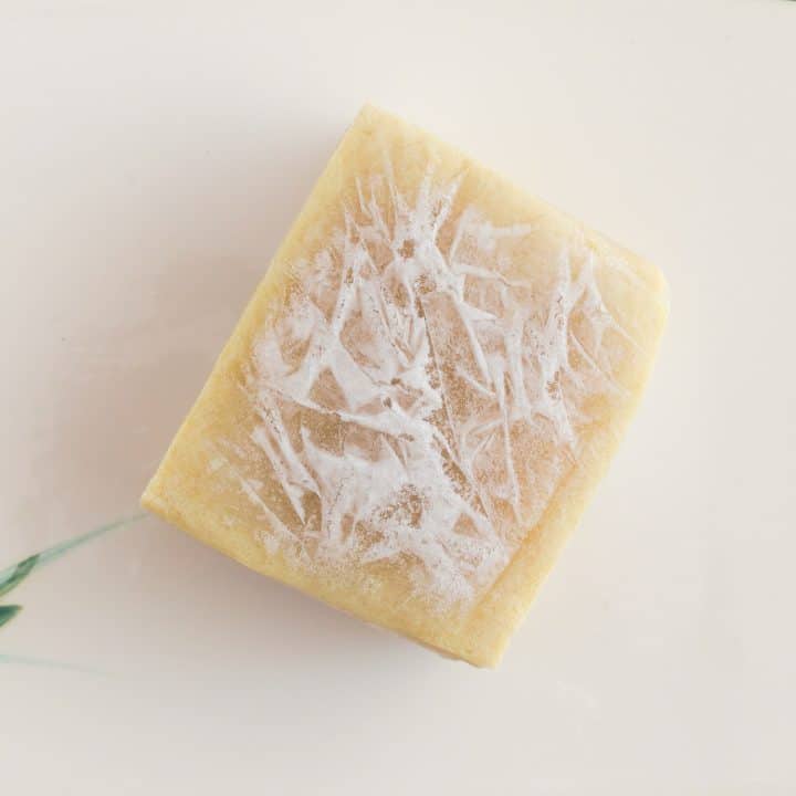 A frozen block of tofu.